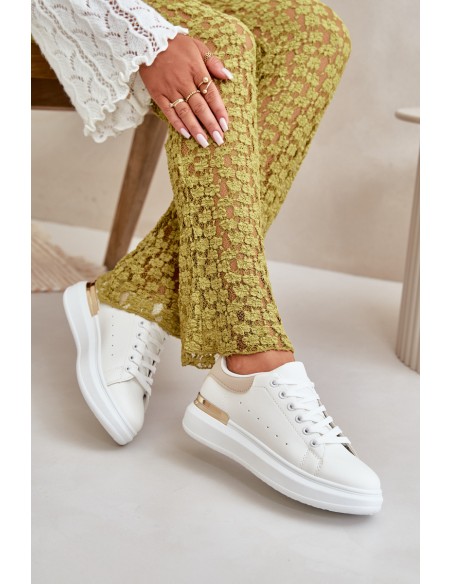 Low Women's Platform Sneakers Made Of Eco Leather White-Beige Nevelena