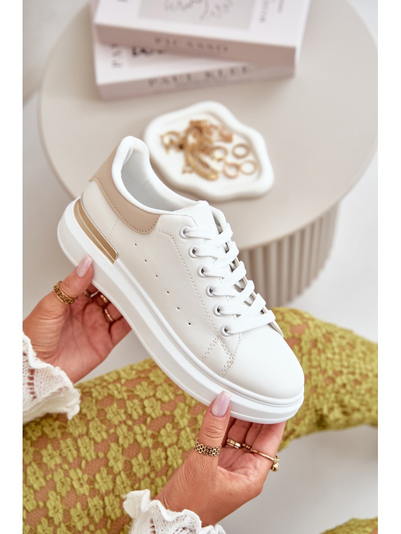 Low Women's Platform Sneakers Made Of Eco Leather White-Beige Nevelena