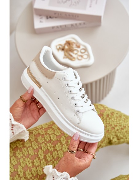 Low Women's Platform Sneakers Made Of Eco Leather White-Beige Nevelena