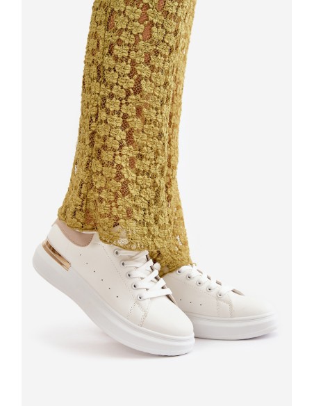 Low Women's Platform Sneakers Made Of Eco Leather White-Beige Nevelena