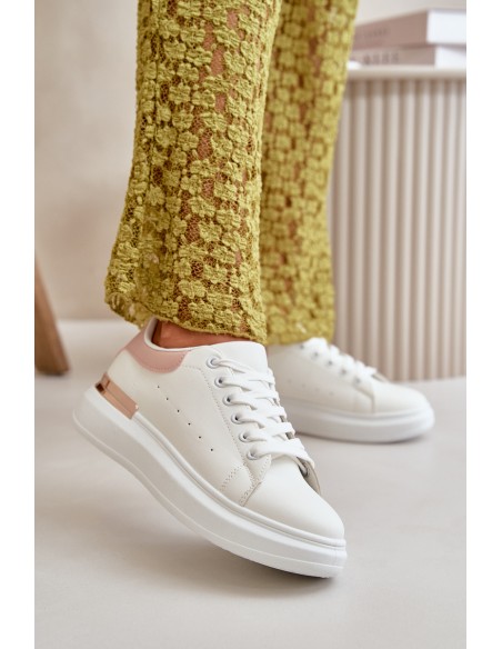 Low Women's Sneakers On Platform Made Of Eco Leather White-Pink Nevelena