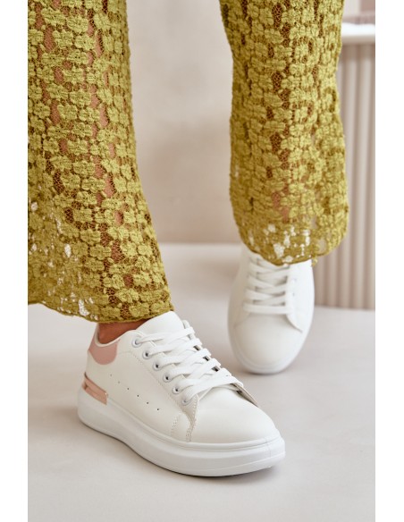 Low Women's Sneakers On Platform Made Of Eco Leather White-Pink Nevelena