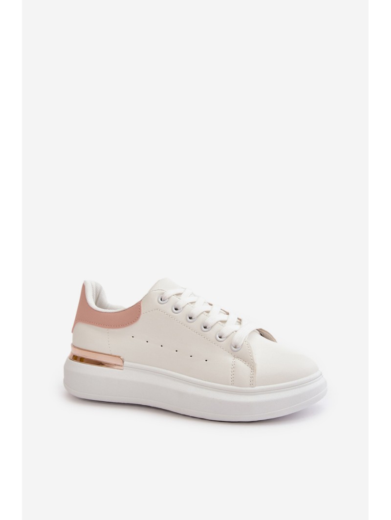 Low Women's Sneakers On Platform Made Of Eco Leather White-Pink Nevelena
