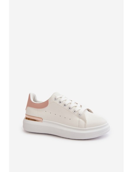 Low Women's Sneakers On Platform Made Of Eco Leather White-Pink Nevelena
