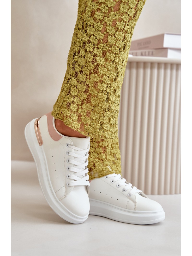 Low Women's Sneakers On Platform Made Of Eco Leather White-Pink Nevelena
