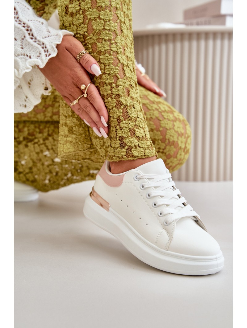 Low Women's Sneakers On Platform Made Of Eco Leather White-Pink Nevelena