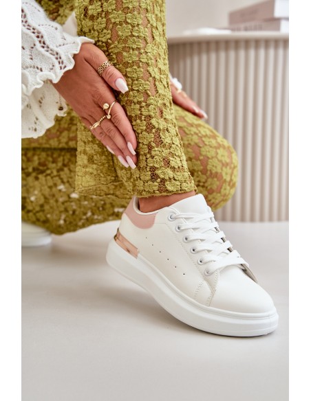 Low Women's Sneakers On Platform Made Of Eco Leather White-Pink Nevelena