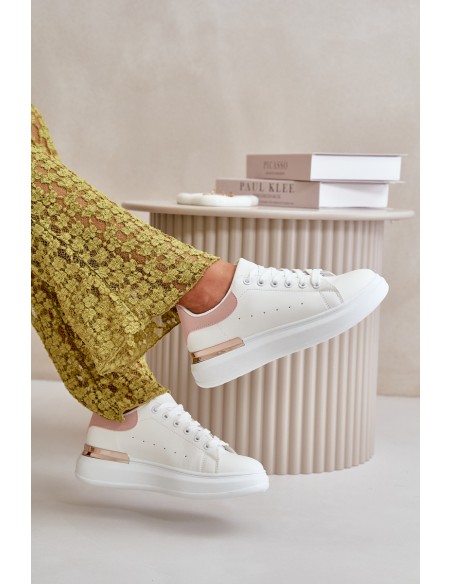 Low Women's Sneakers On Platform Made Of Eco Leather White-Pink Nevelena
