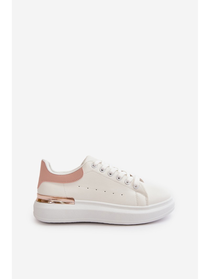 Low Women's Sneakers On Platform Made Of Eco Leather White-Pink Nevelena