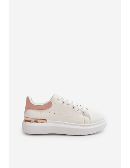 Low Women's Sneakers On Platform Made Of Eco Leather White-Pink Nevelena