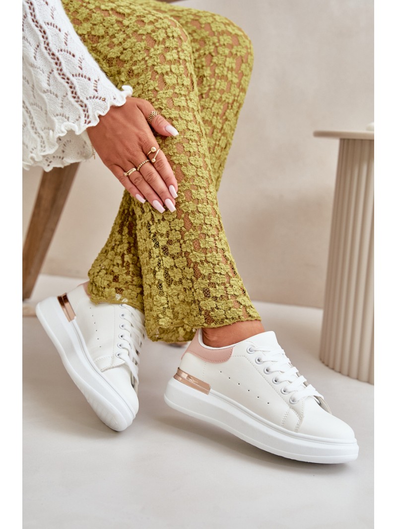 Low Women's Sneakers On Platform Made Of Eco Leather White-Pink Nevelena