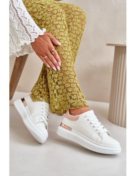 Low Women's Sneakers On Platform Made Of Eco Leather White-Pink Nevelena