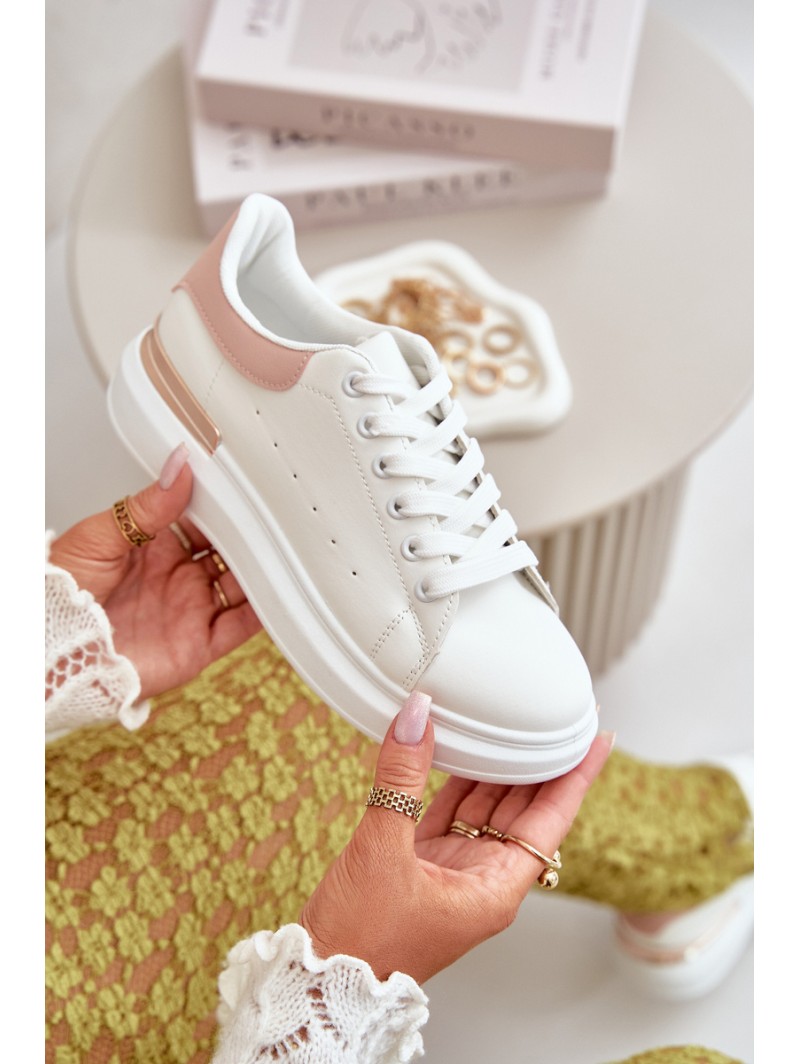 Low Women's Sneakers On Platform Made Of Eco Leather White-Pink Nevelena