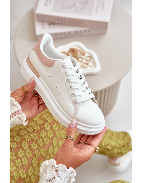 Low Women's Sneakers On Platform Made Of Eco Leather White-Pink Nevelena
