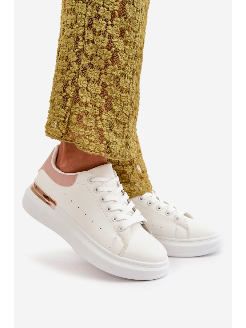 Low Women's Sneakers On Platform Made Of Eco Leather White-Pink Nevelena