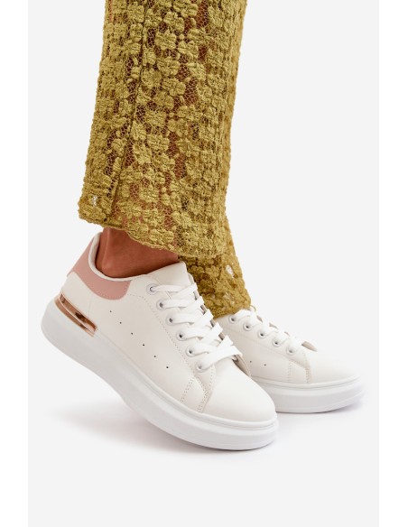 Low Women's Sneakers On Platform Made Of Eco Leather White-Pink Nevelena