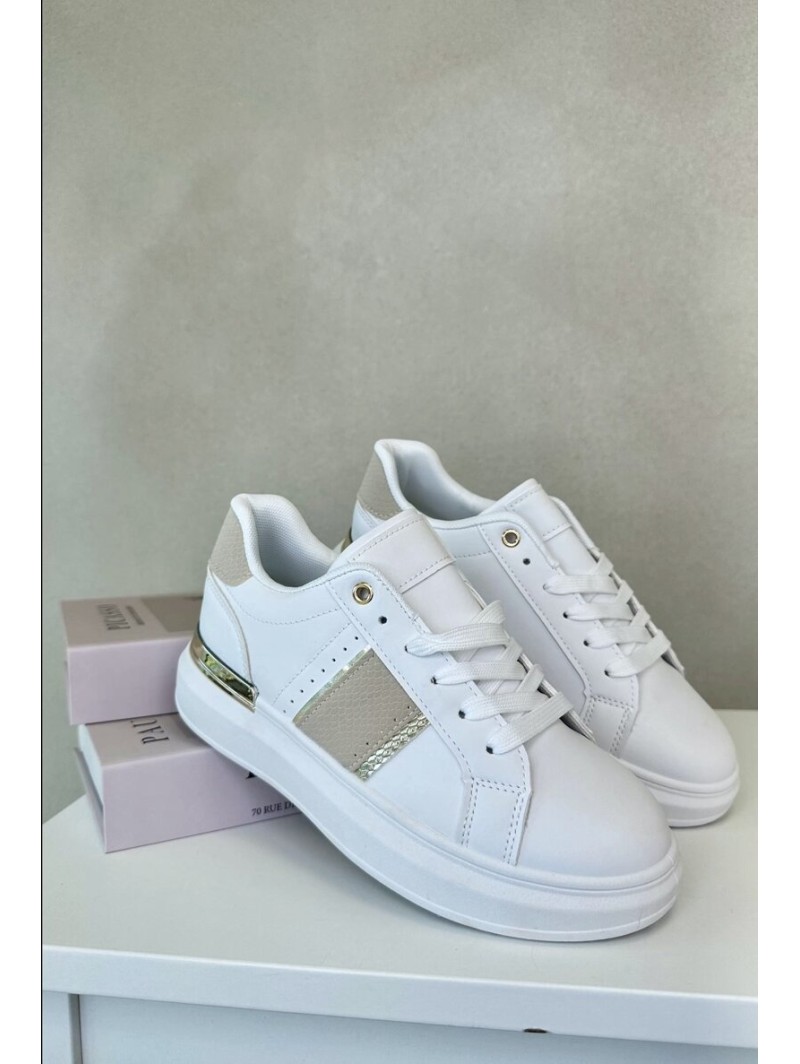 Fashionable Women's Sneakers On Platform Made Of Eco Leather Beige