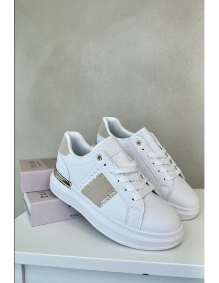 Fashionable Women's Sneakers On Platform Made Of Eco Leather Beige