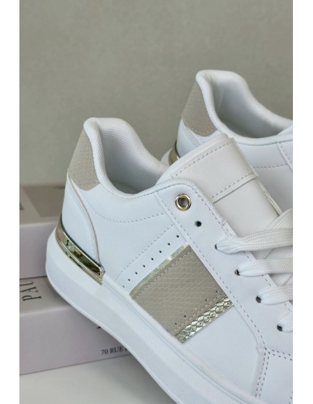 Fashionable Women's Sneakers On Platform Made Of Eco Leather Beige