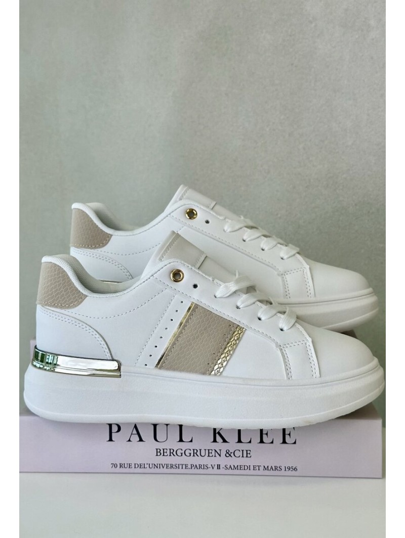 Fashionable Women's Sneakers On Platform Made Of Eco Leather Beige
