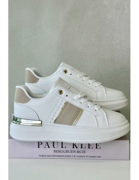 Fashionable Women's Sneakers On Platform Made Of Eco Leather Beige