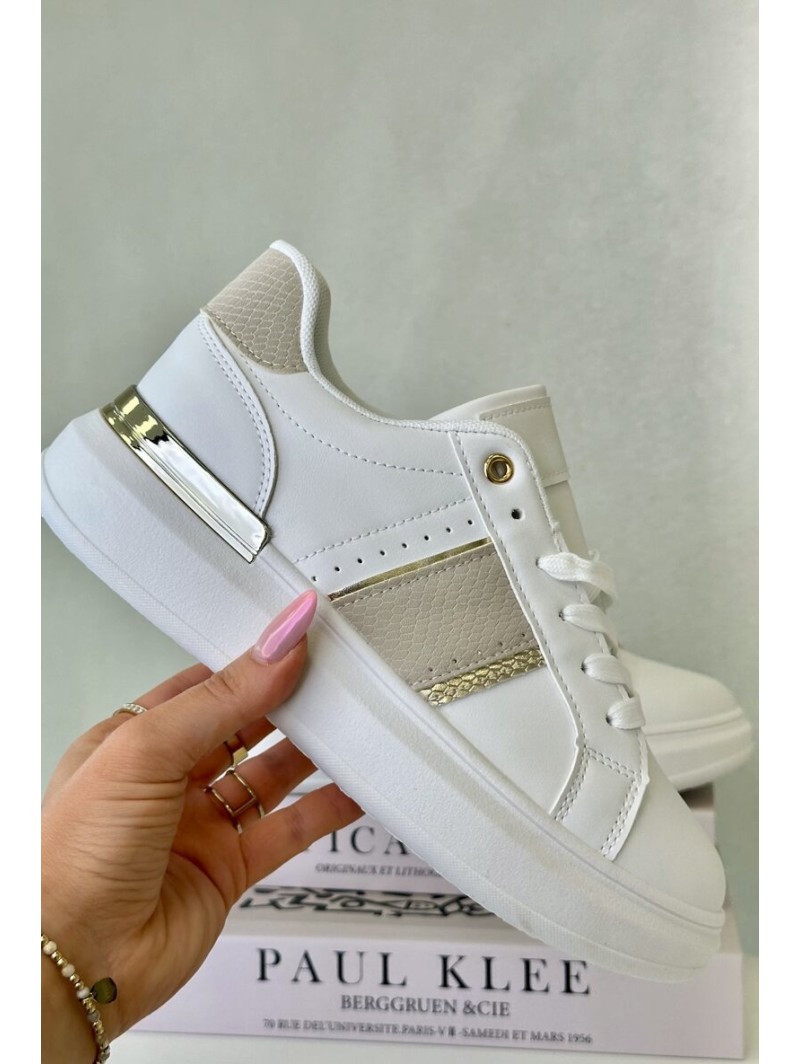 Fashionable Women's Sneakers On Platform Made Of Eco Leather Beige