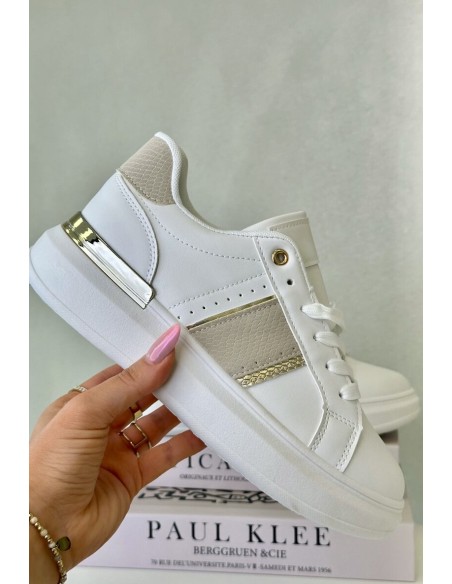 Fashionable Women's Sneakers On Platform Made Of Eco Leather Beige