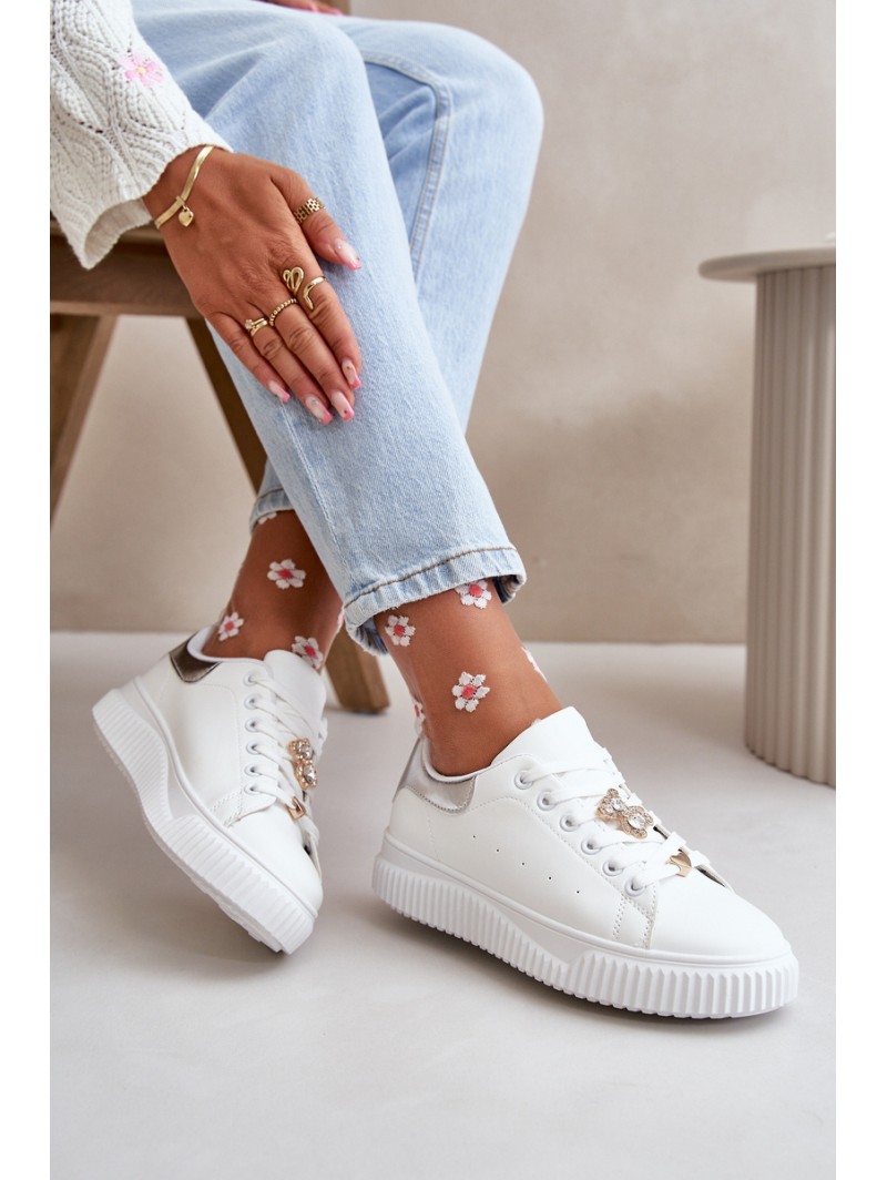 Low Sneakers Made Of Eco Leather With Embellishments White-Silver Cillione