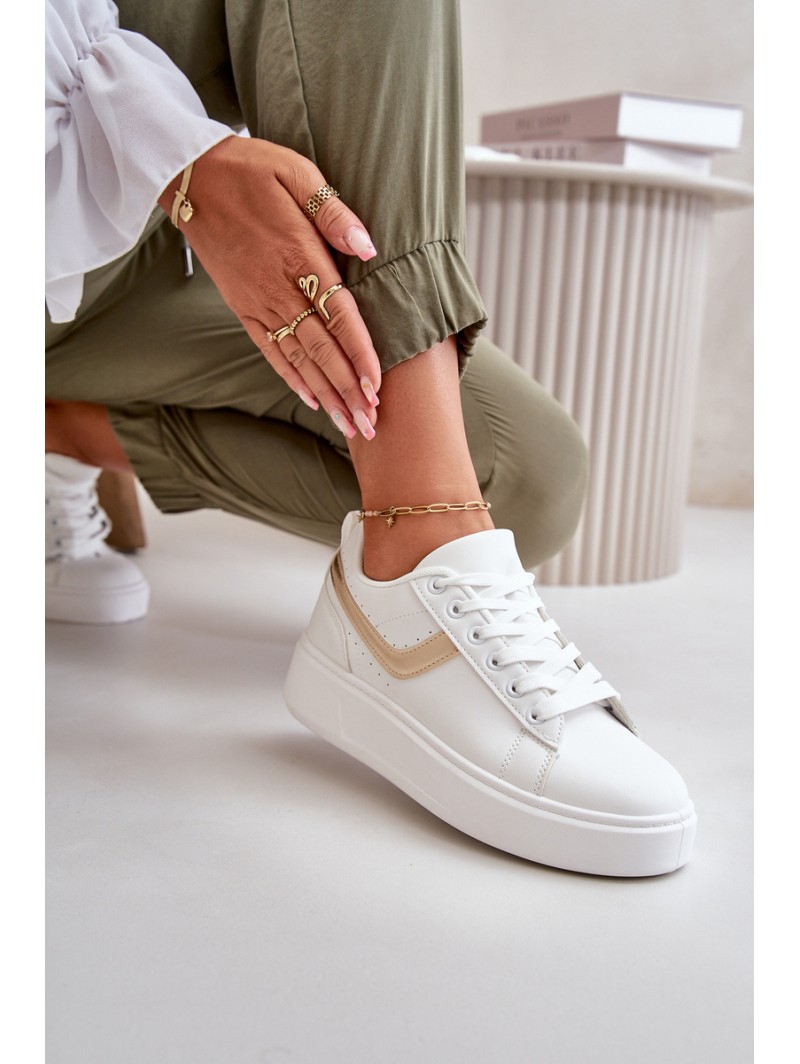 Women's Sneakers On Platform Made Of Eco Leather White-Gold Brennessa