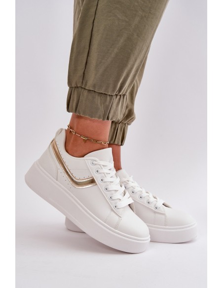Women's Sneakers On Platform Made Of Eco Leather White-Gold Brennessa