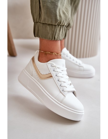 Women's Sneakers On Platform Made Of Eco Leather White-Gold Brennessa