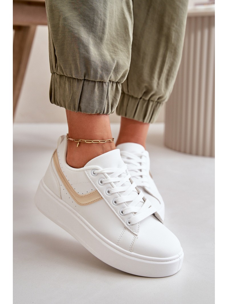 Women's Sneakers On Platform Made Of Eco Leather White-Gold Brennessa