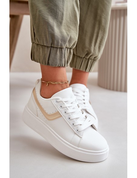 Women's Sneakers On Platform Made Of Eco Leather White-Gold Brennessa