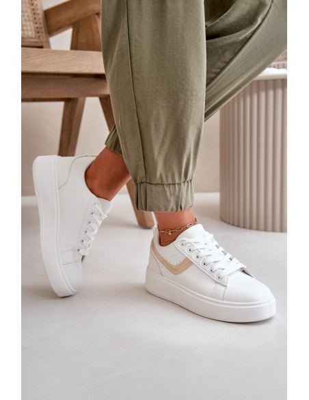Women's Sneakers On Platform Made Of Eco Leather White-Gold Brennessa