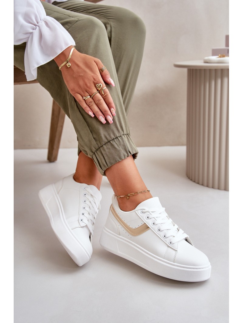 Women's Sneakers On Platform Made Of Eco Leather White-Gold Brennessa