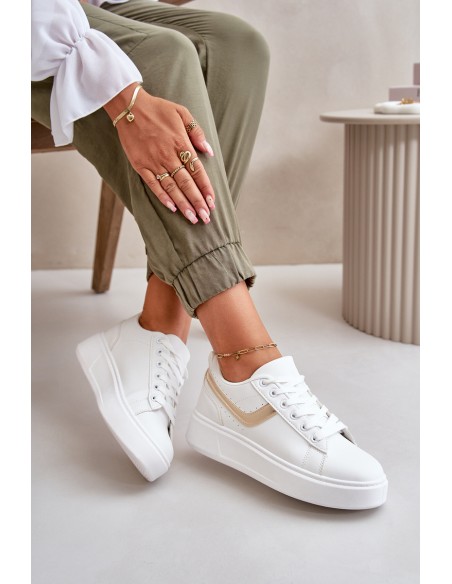 Women's Sneakers On Platform Made Of Eco Leather White-Gold Brennessa