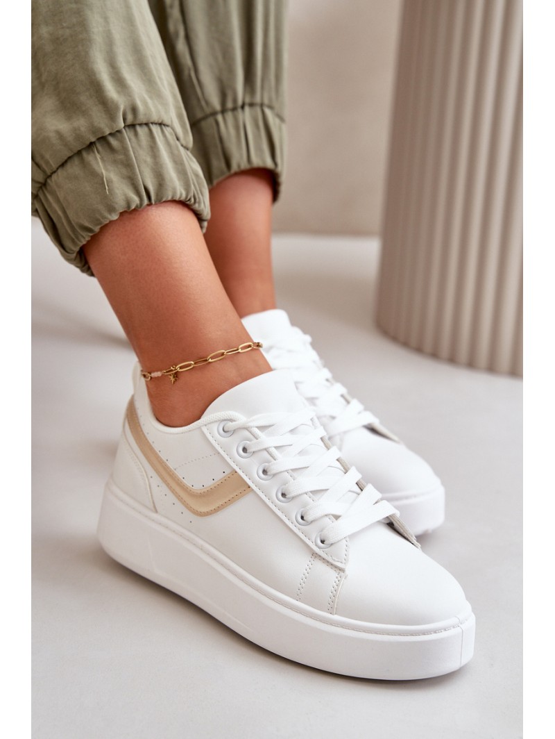 Women's Sneakers On Platform Made Of Eco Leather White-Gold Brennessa