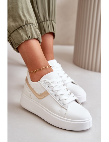 Women's Sneakers On Platform Made Of Eco Leather White-Gold Brennessa