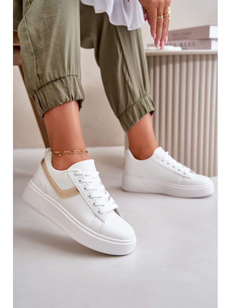 Women's Sneakers On Platform Made Of Eco Leather White-Gold Brennessa