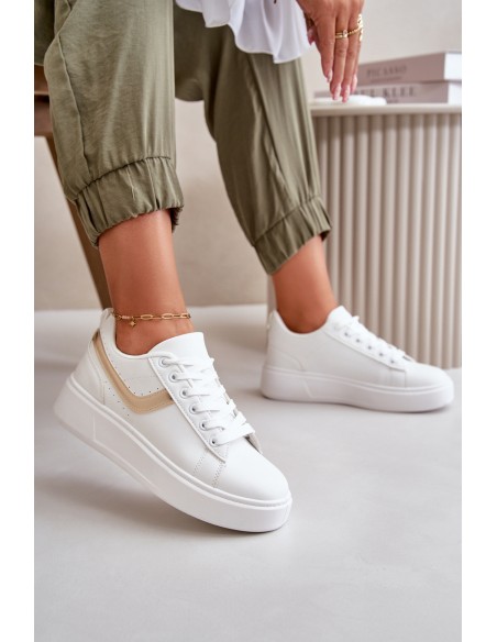 Women's Sneakers On Platform Made Of Eco Leather White-Gold Brennessa