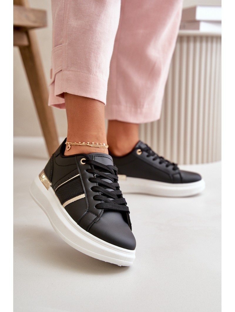 Fashionable Women's Platform Sneakers Made Of Eco Leather Black Nevisase