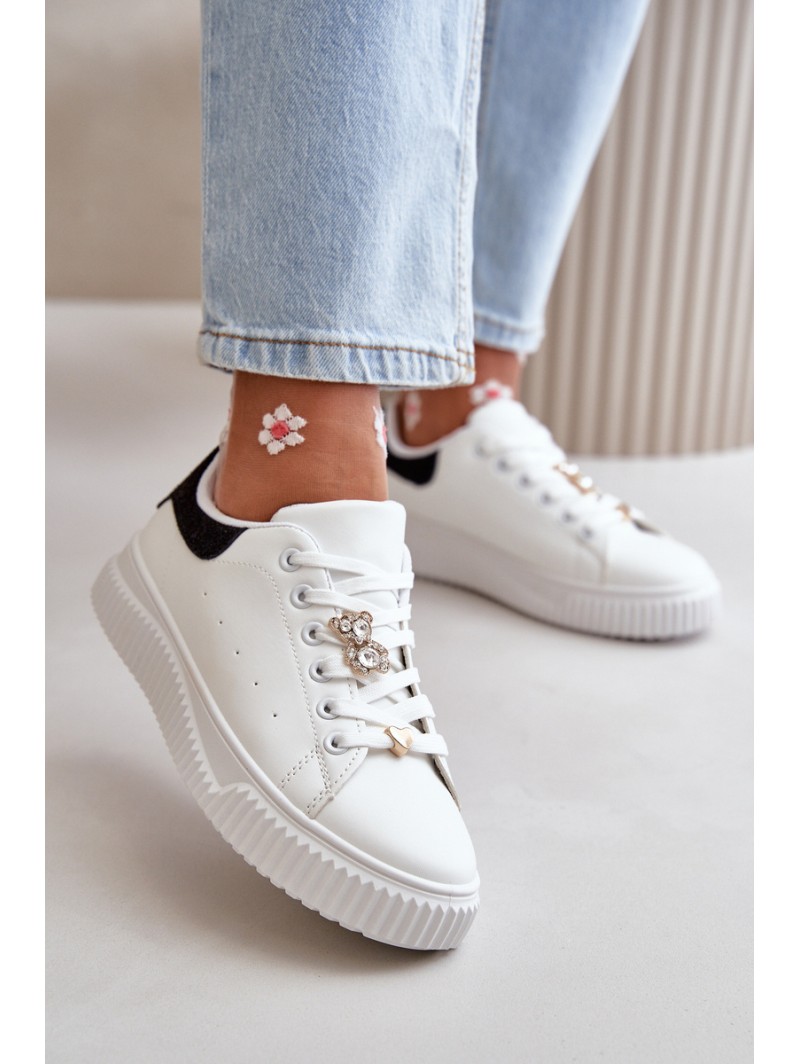 Low Sneakers Made Of Eco Leather With Charms Black-White Cillione