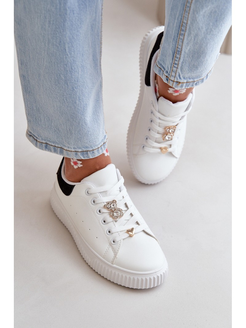 Low Sneakers Made Of Eco Leather With Charms Black-White Cillione