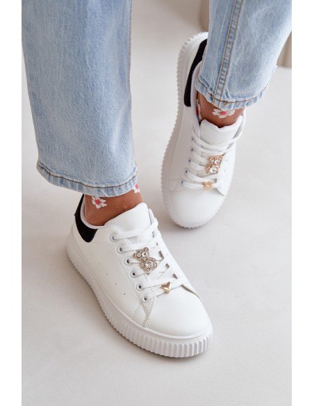 Low Sneakers Made Of Eco Leather With Charms Black-White Cillione