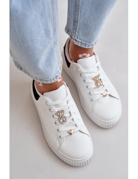 Low Sneakers Made Of Eco Leather With Charms Black-White Cillione