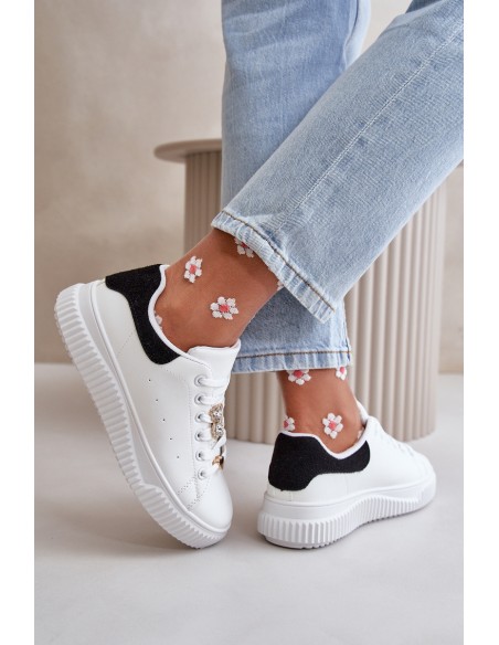 Low Sneakers Made Of Eco Leather With Charms Black-White Cillione