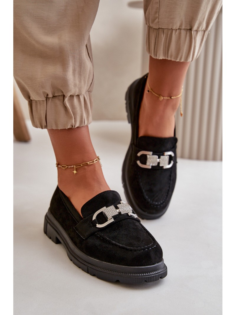 Women's Eco Suede Moccasins With Decoration Black Wistera