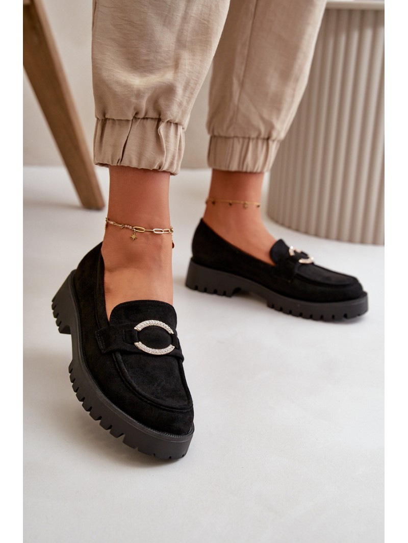 Women's eco suede moccasins with shiny detail black Avellina