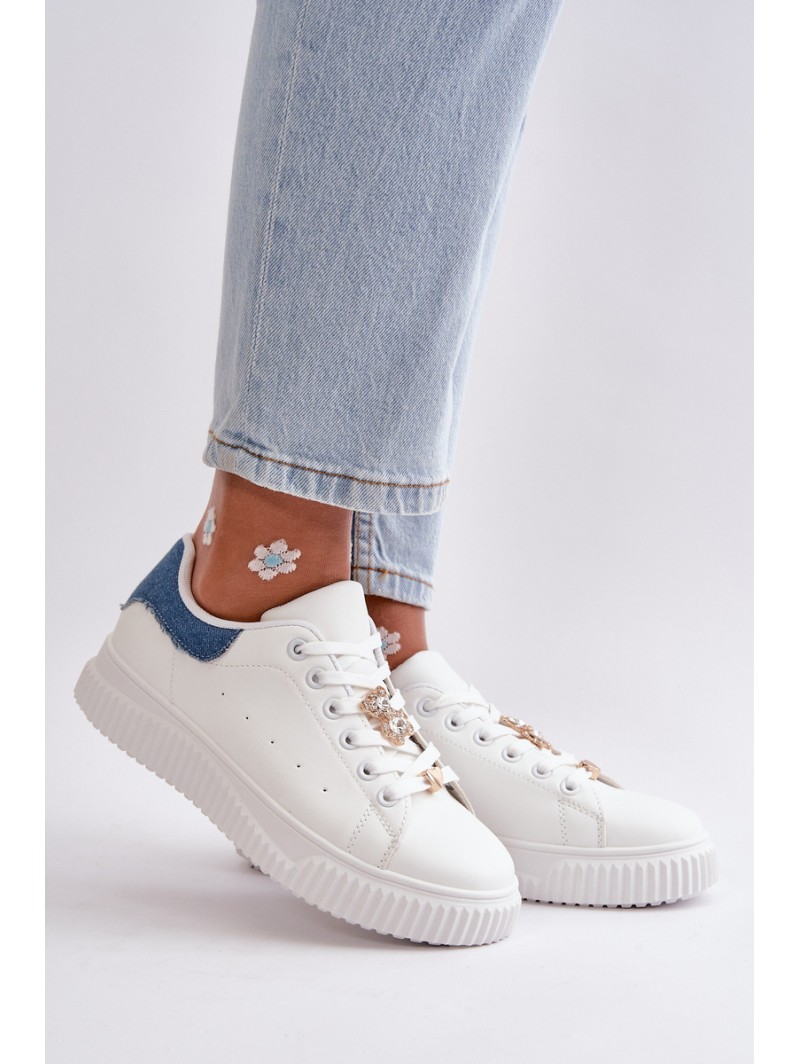 Low Sneakers Made Of Eco Leather With Pins White-Blue Cillione