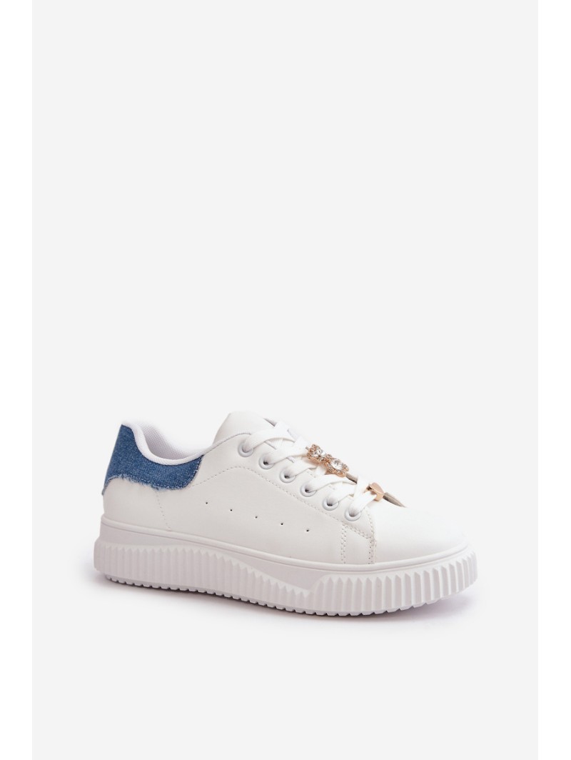 Low Sneakers Made Of Eco Leather With Pins White-Blue Cillione